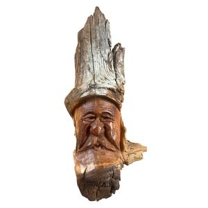 Wood Carving Old Man Handcrafted Folk‎ Art Wall Hanging 9" Signed Randall